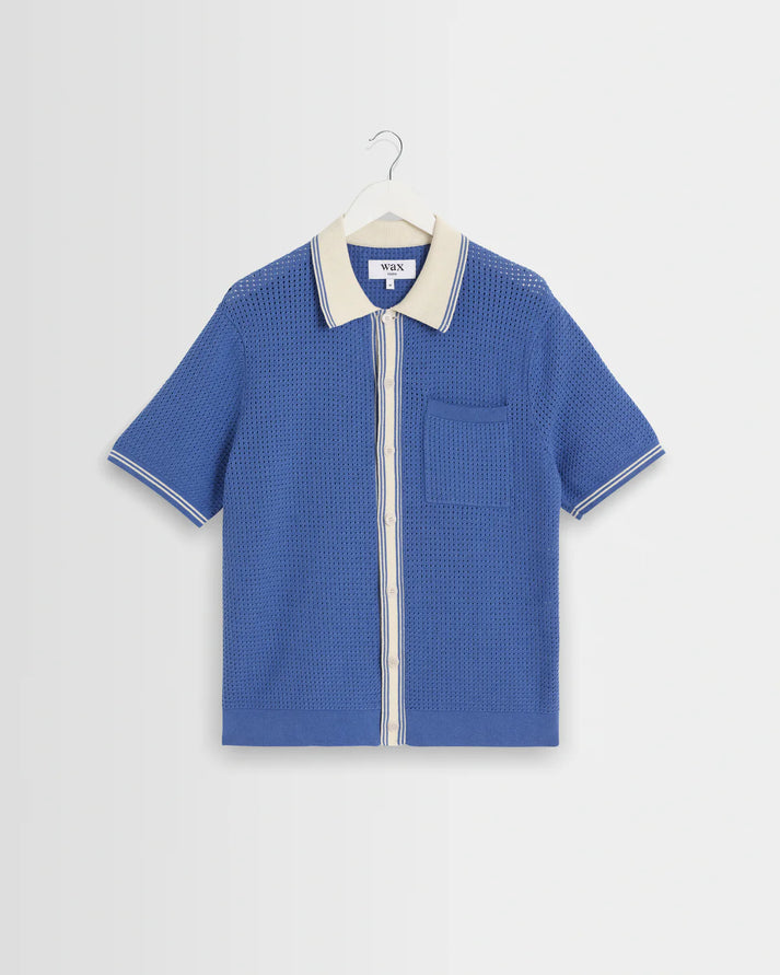 WAX LONDON BELLE SS IN TIPPED POINTELLE BLUE AND ECRU