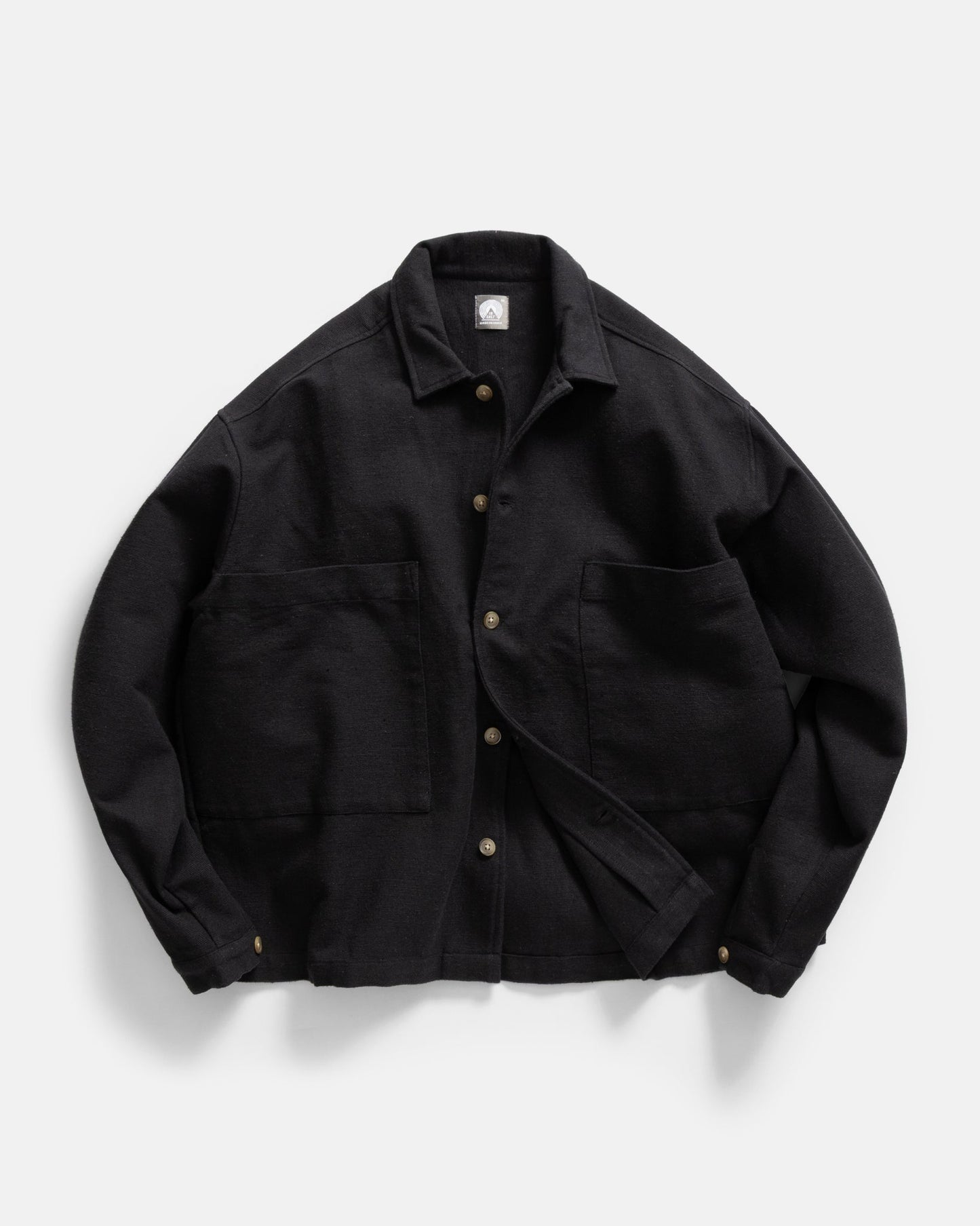 18 EAST SAM SHIRT JACKET IN BLACK HANDSPUN COTTON CANVAS