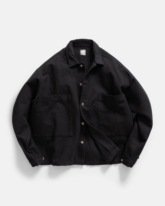 18 EAST SAM SHIRT JACKET IN BLACK HANDSPUN COTTON CANVAS