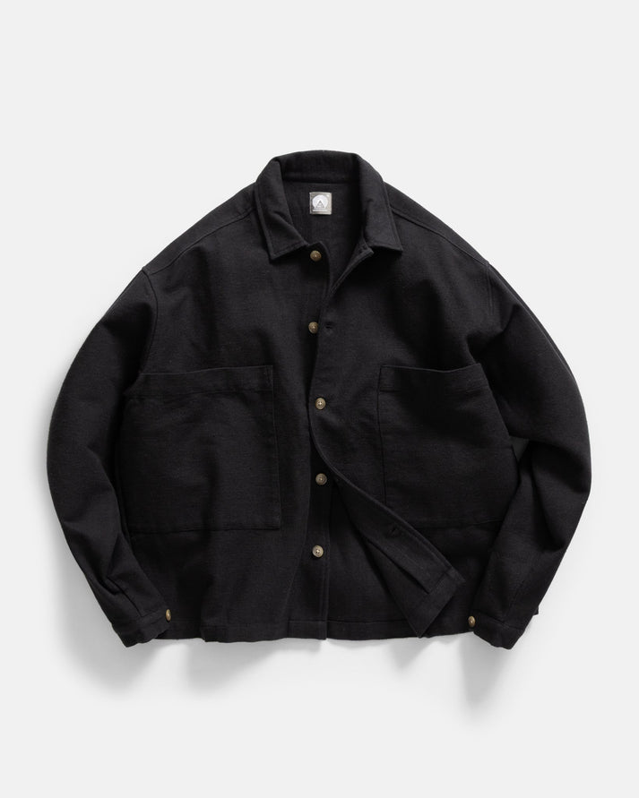 18 EAST SAM SHIRT JACKET IN BLACK HANDSPUN COTTON CANVAS