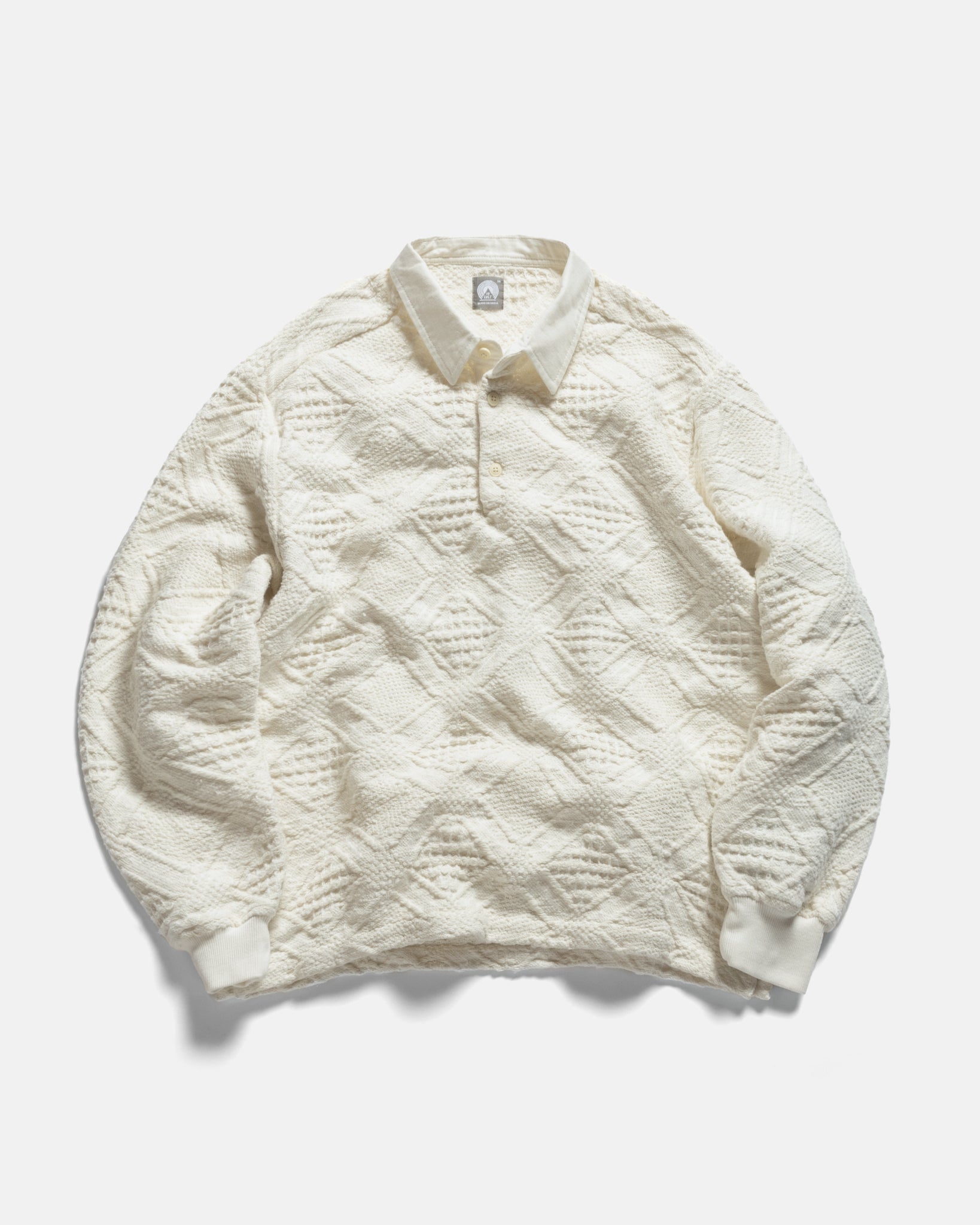18 EAST HOMER “SWEATER” POLO IN WHITE HANDLOOM COTTON BLANKETING in WHITE HANDLOOM COTTON BLANKETING — main product view