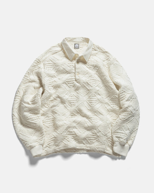 18 EAST HOMER “SWEATER” POLO IN WHITE HANDLOOM COTTON BLANKETING