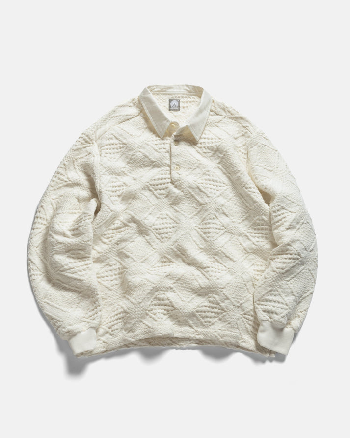 18 EAST HOMER “SWEATER” POLO IN WHITE HANDLOOM COTTON BLANKETING