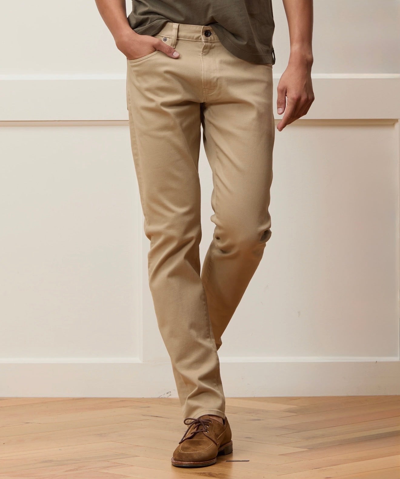 TODD SNYDER SLIM 5-POCKET COTTON LINEN PANT IN KHAKI