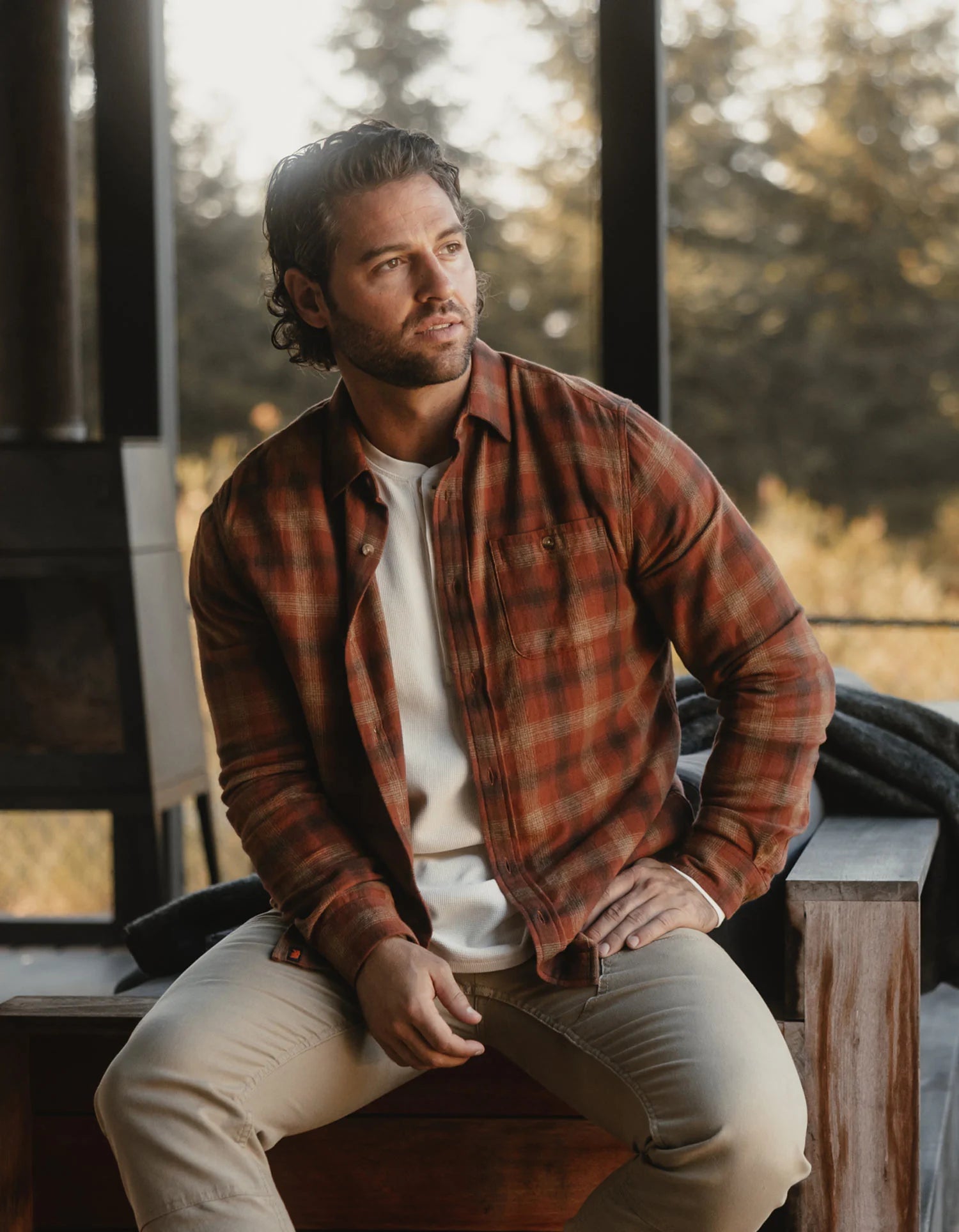 THE NORMAL BRAND HUDSON DOUBLE BRUSHED FLANNEL SHIRT IN MAPLE GLAZE PLAID in MAPLE GLAZE PLAID — view 2