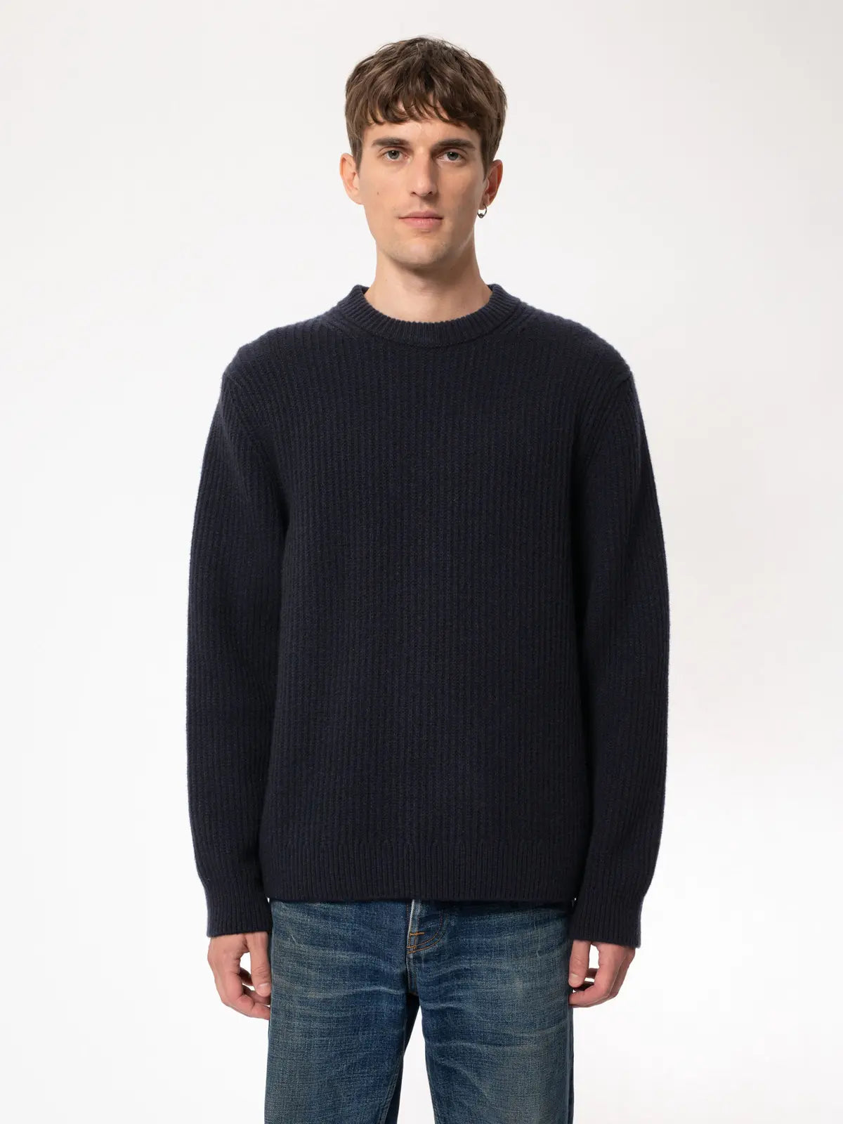 NUDIE JEANS AUGUST RIB WOOL SWEATER IN NAVY