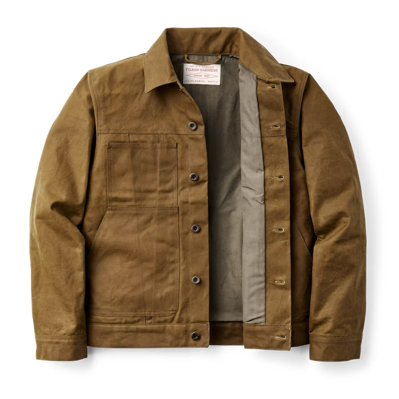 FILSON TIN CLOTH SHORT LINED CRUISER IN DARK TAN