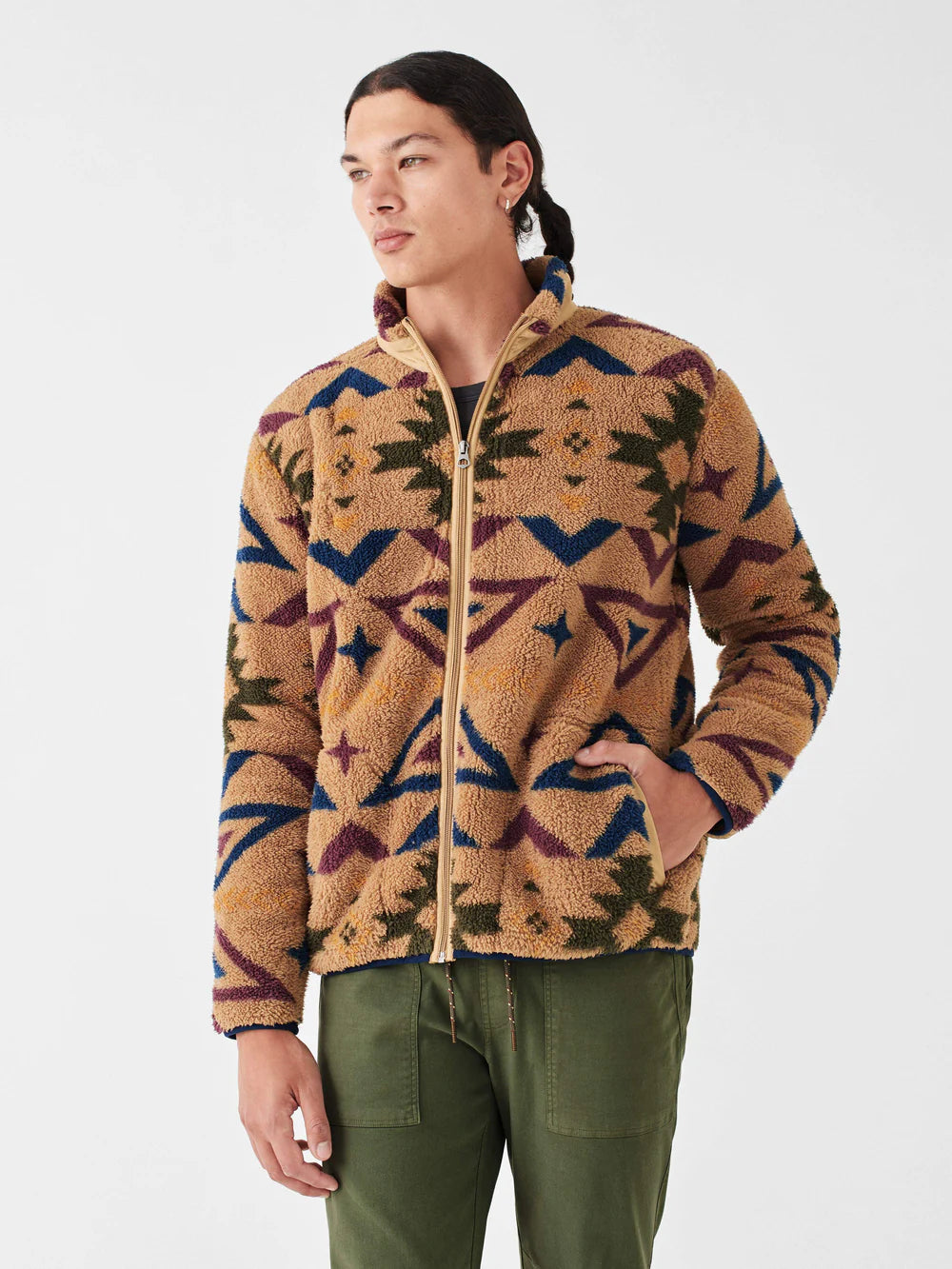 FAHERTY DOUG GOOD FEATHER HIGH PILE FLEECE FULL ZIP IN DESERT NORTH STAR in DESERT NORTH STAR — main product view