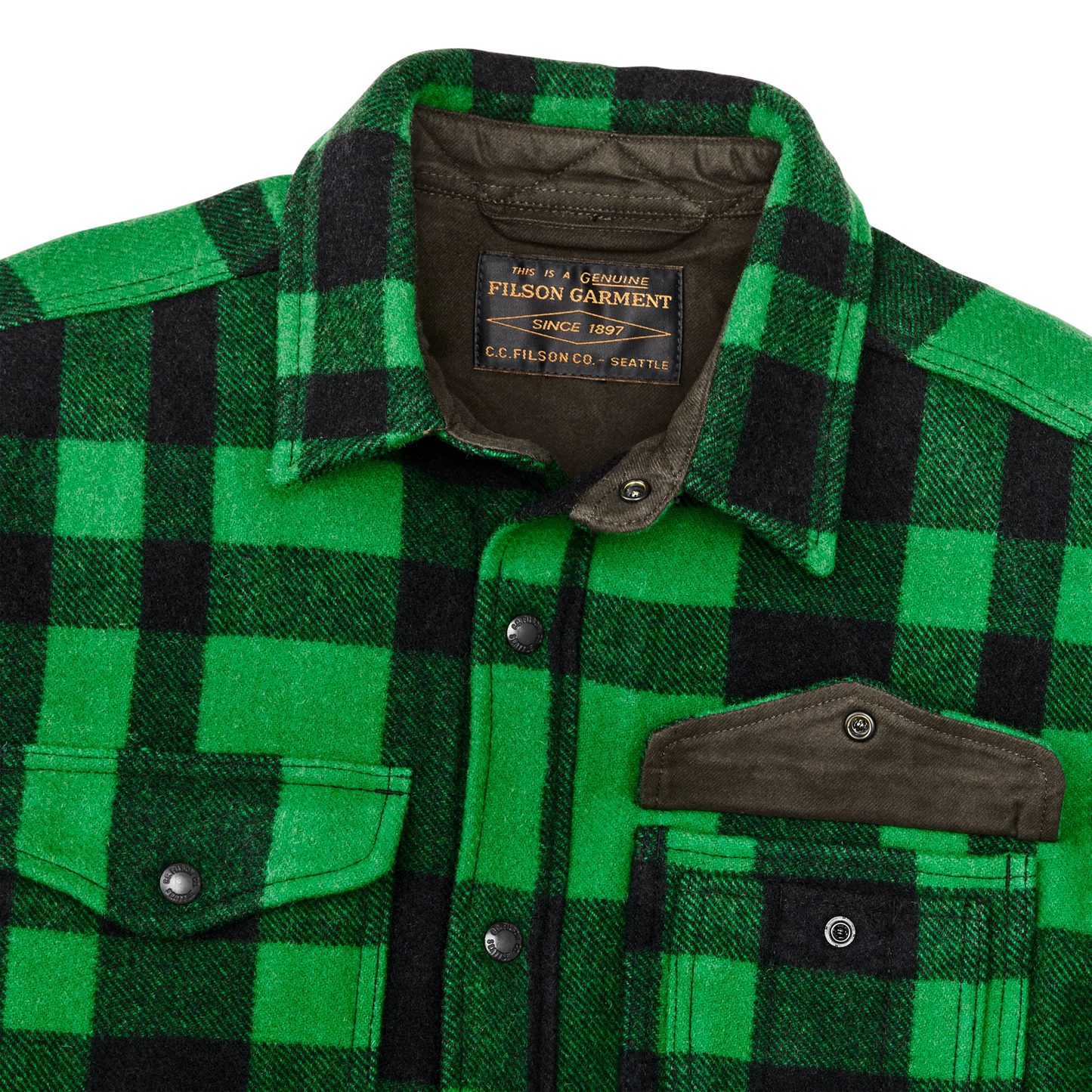FILSON LINED MACKINAW WOOL JAC SHIRT IN ACID GREEN