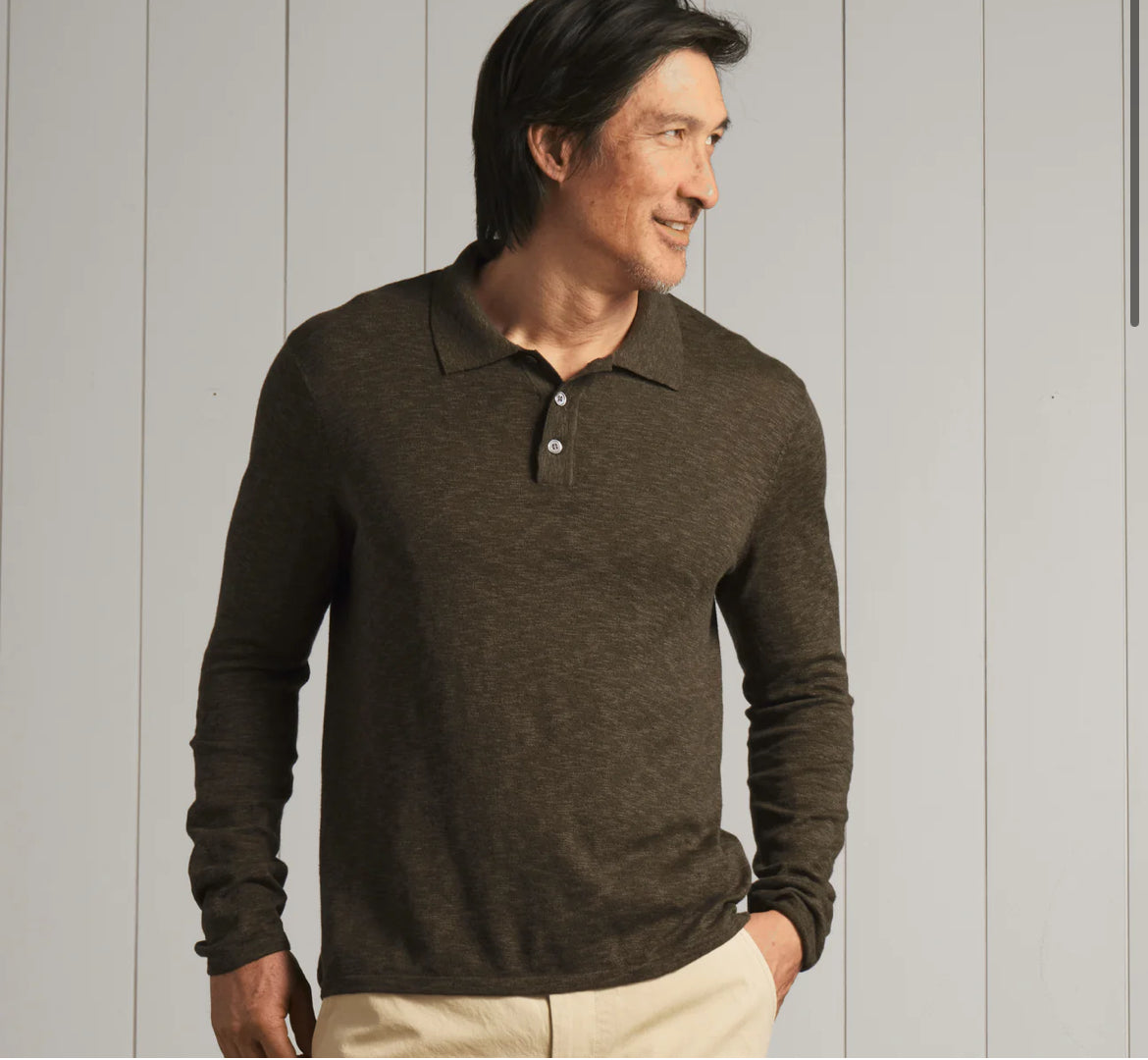 GRAYERS CLOUD COTTON SWEATER POLO IN MILITARY OLIVE in MILITARY OLIVE — main product view