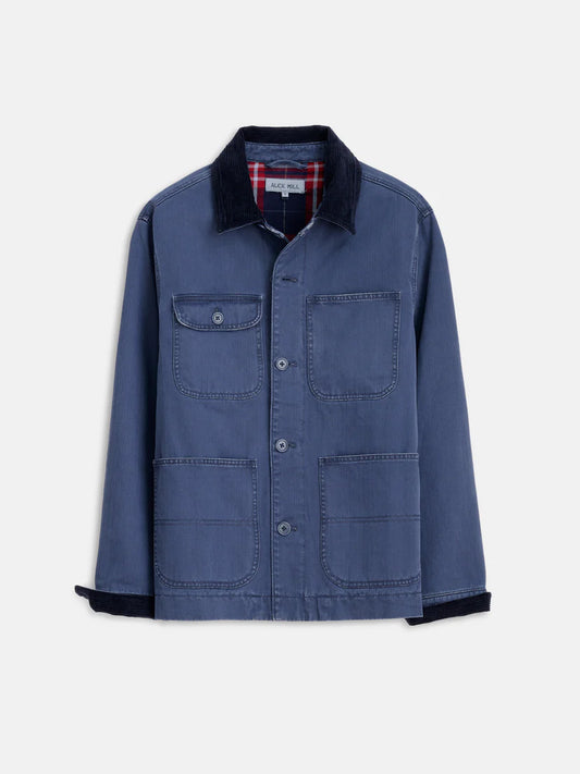 ALEX MILL LINED WORK JACKET IN COTTON HERRINGBONE STORM BLUE