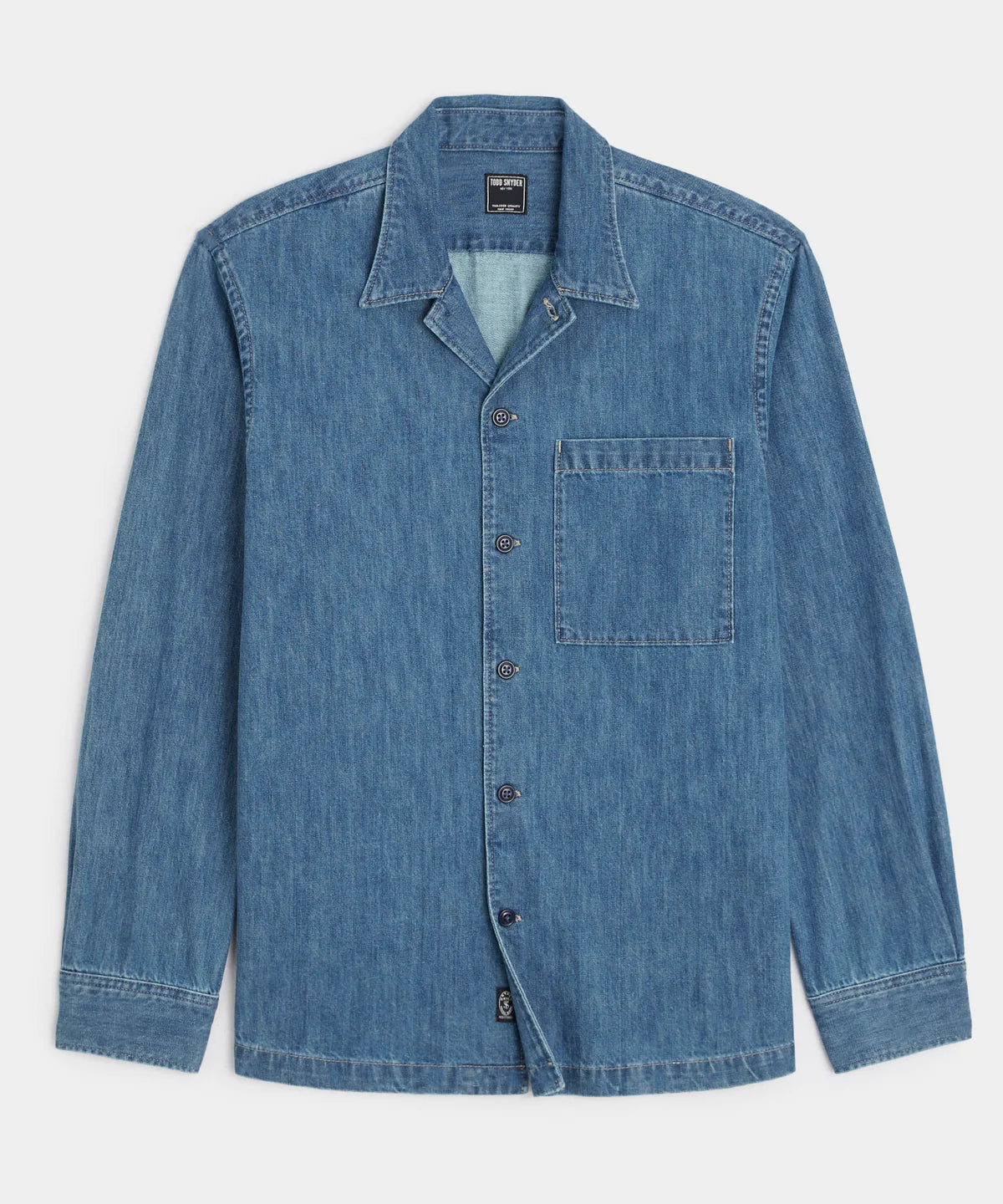 TODD SNYDER DENIM CAMP COLLAR OVERSHIRT WASHED INDIGO in See product description — main product view