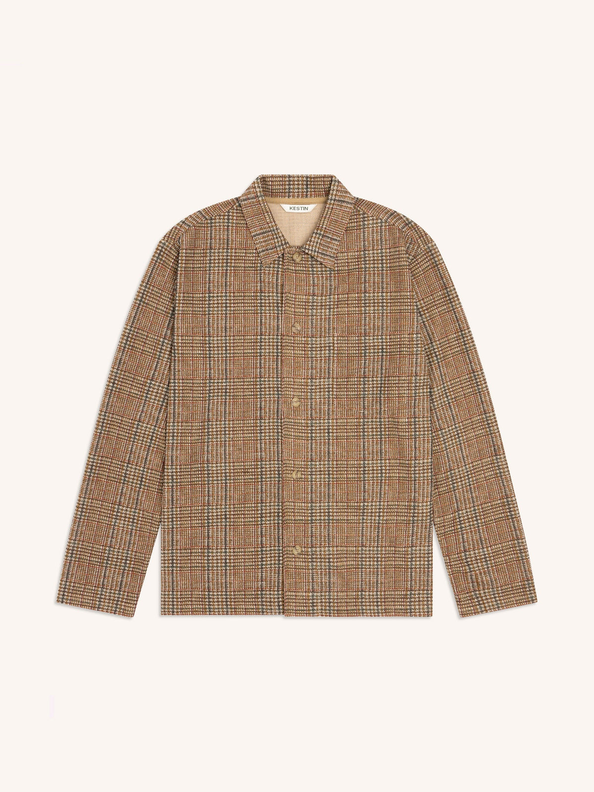 KESTIN PORTREE OVERSHIRT IN PEAT PRINTED CHECK JERSEY