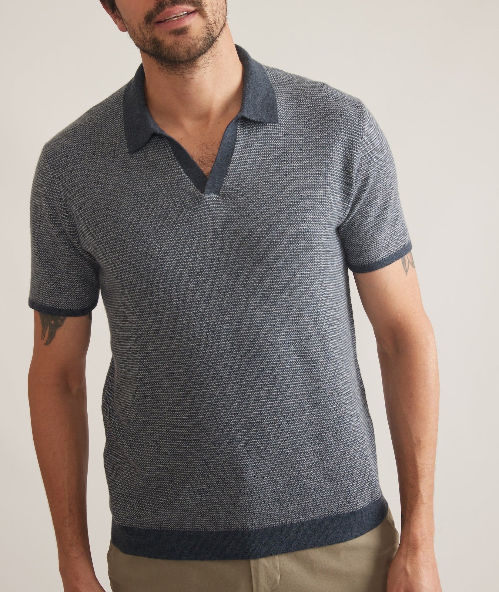 MARINE LAYER LIAM SWEATER POLO IN DARK INDIGO/MISTY HEATHER in DARK INDIGO/MISTY HEATHER — view 2