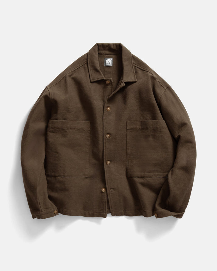 18 EAST SAM SHIRT JACKET IN FONDENTE BROWN HANDSPUN COTTON CANVAS