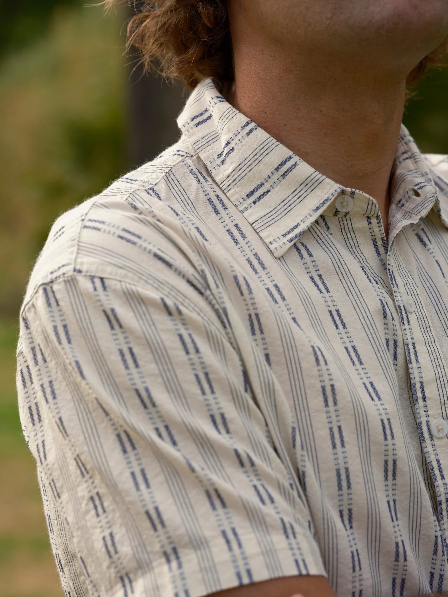 MOLLUSK DOBBY SUMMER SHIRT IN NATURAL AND NAVY in NATURAL AND NAVY — view 2