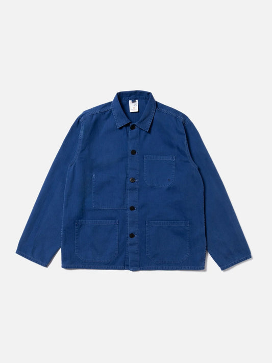 NUDIE JEANS BUDDY HERRINGBONE CHORE JACKET IN BLUE