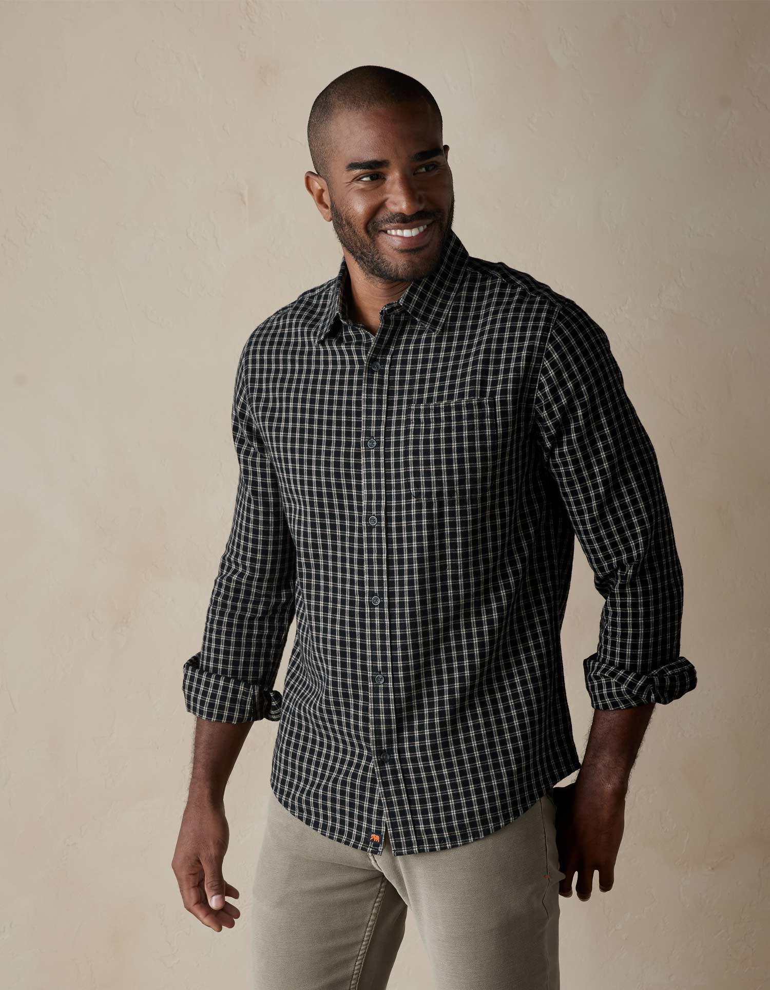 THE NORMAL BRAND NIKKO CLASSIC BUTTON UP SHIRT IN BLACK PLAID in BLACK PLAID — view 2