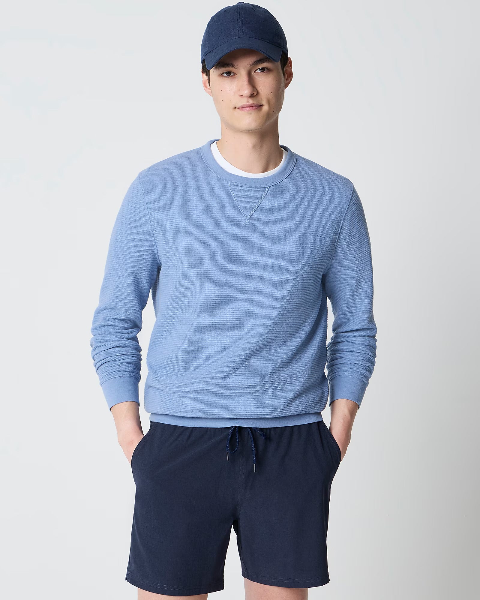 J. Crew J CREW WAFFLE-KNIT CREWNECK SWEATSHIRT IN LAKE VIEW HEATHER in LAKE VIEW HEATHER — view 2