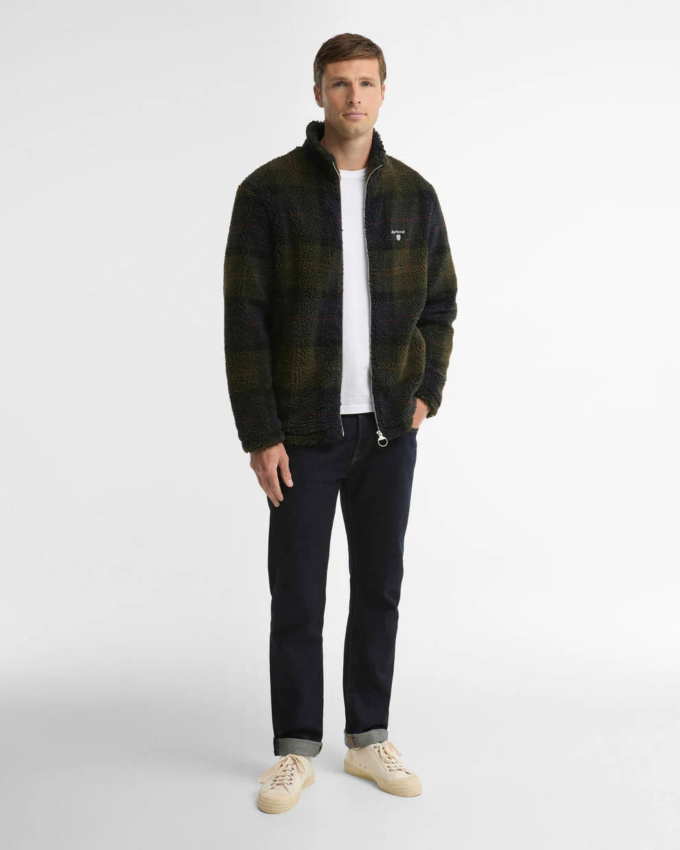 BARBOUR TARTAN SHERPA FLEECE JACKET IN SHADOW CLASSIC TARTAN