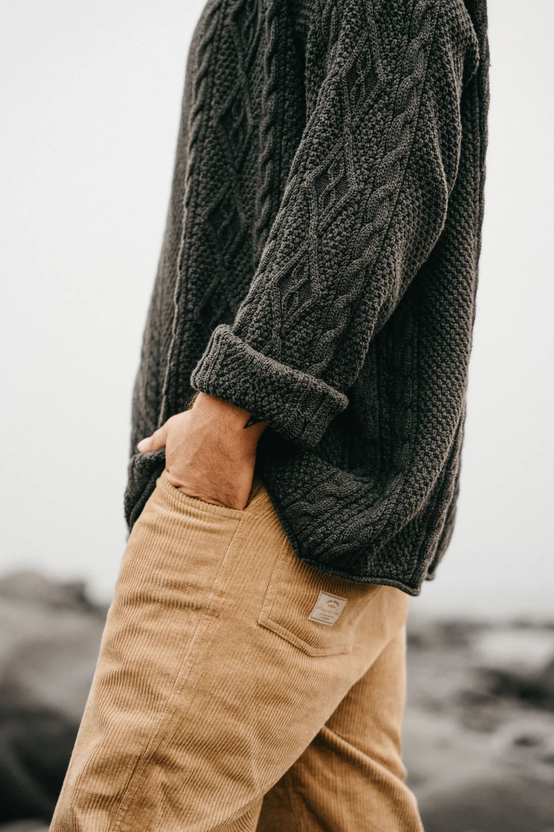 OTTWAY THE LABEL RORY CABLE KNIT SWEATER IN CHARCOAL