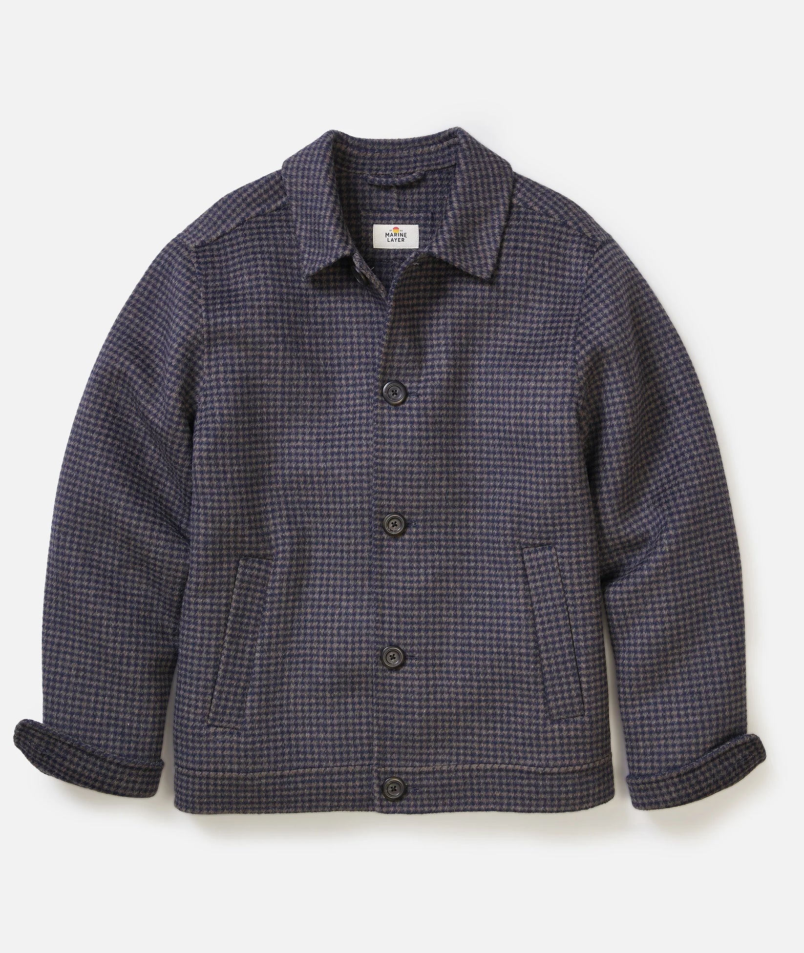 MARINE LAYER LUCA HOUNDSTOOTH WOOL JACKET IN NAVY AND TAUPE in NAVY AND TAUPE — main product view