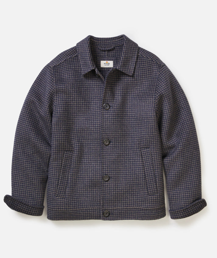 MARINE LAYER LUCA HOUNDSTOOTH WOOL JACKET IN NAVY AND TAUPE