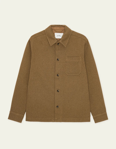 Les Deux Twill Wool Overshirt In Rubber Brown