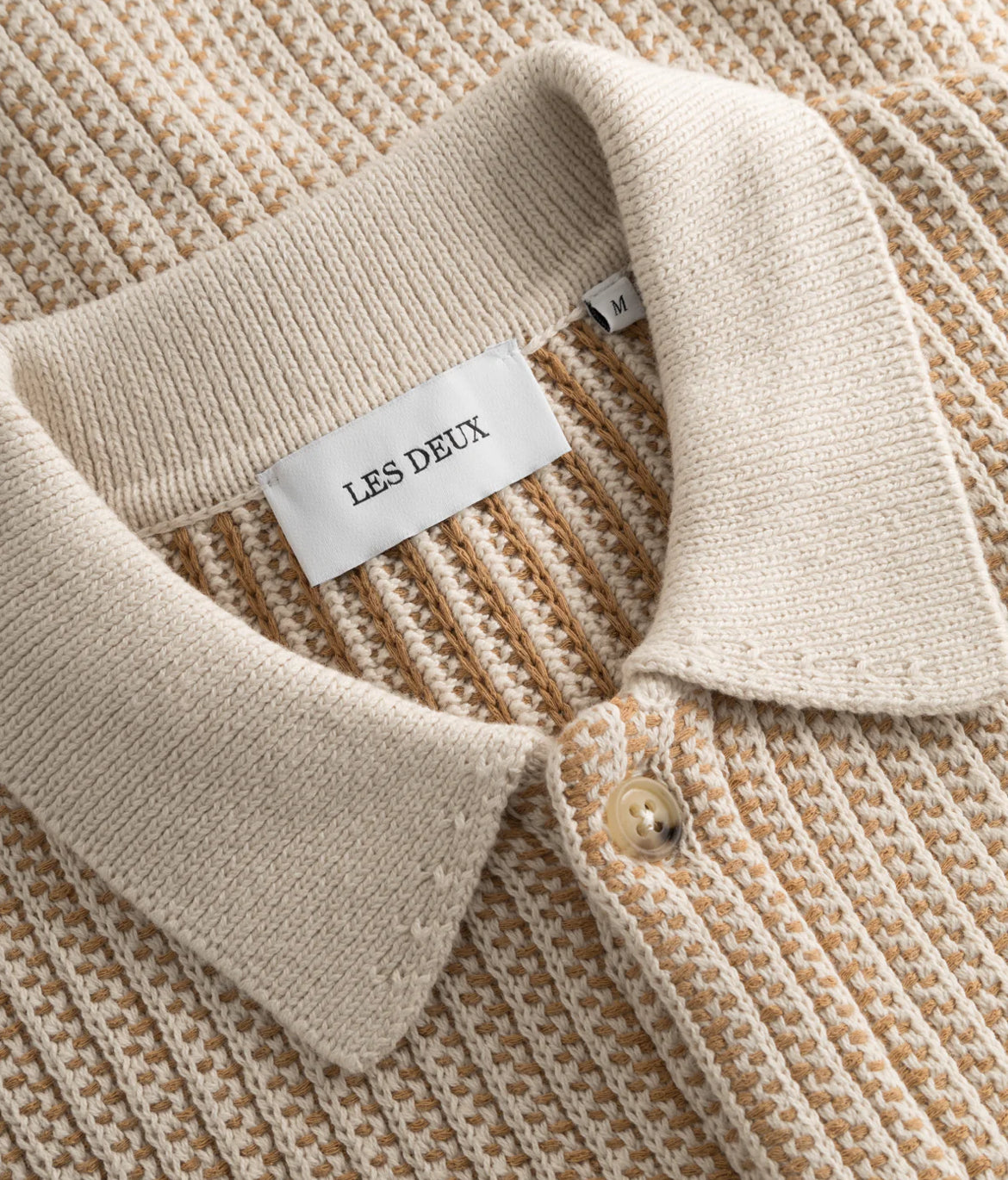 LES DEUX EASTON KNITTED SS SHIRT IN CAMEL AND IVORY in CAMEL AND IVORY — view 3