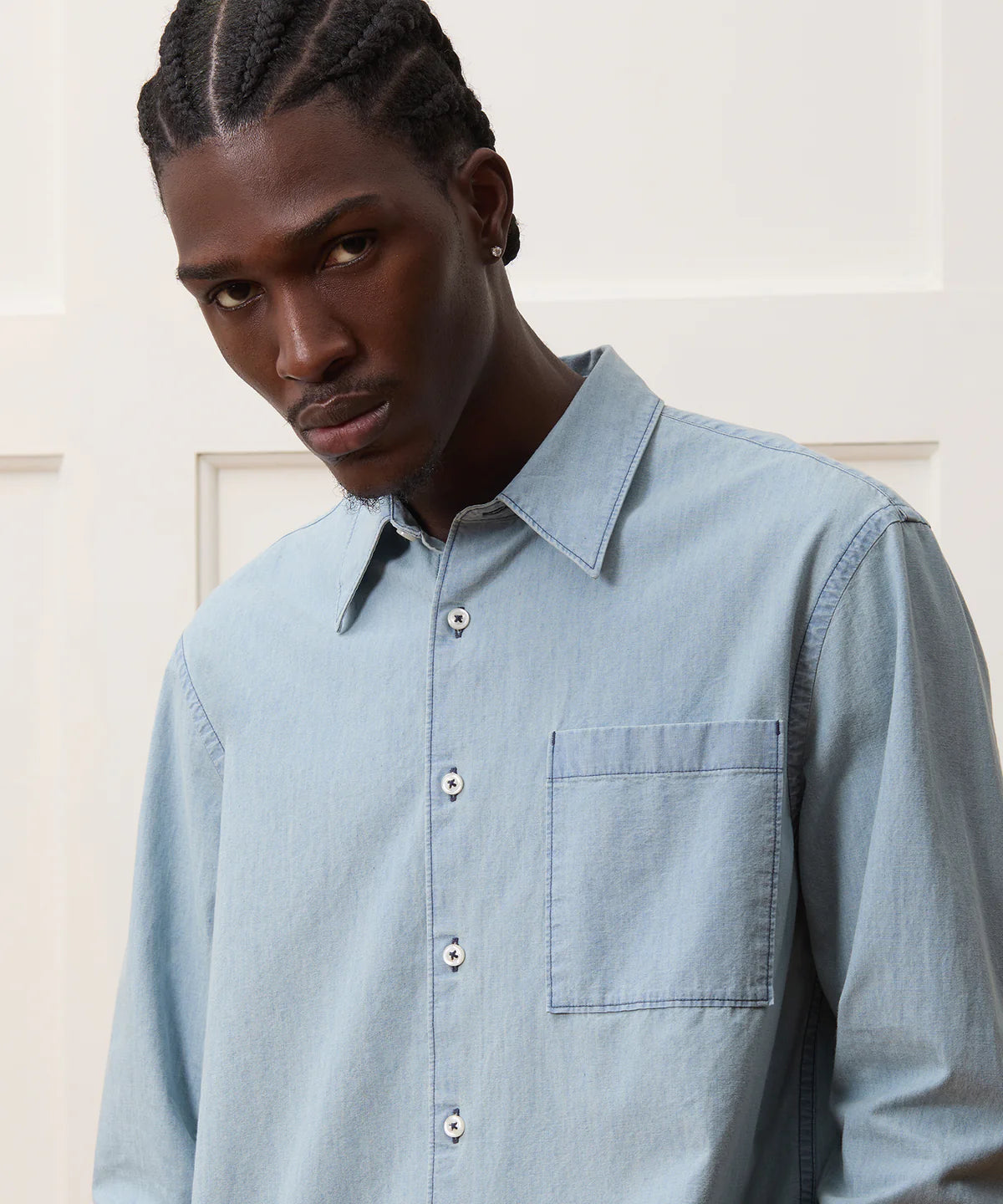 TODD SNYDER CHAMBRAY BIG SHIRT IN LIGHT INDIGO in LIGHT INDIGO — view 2