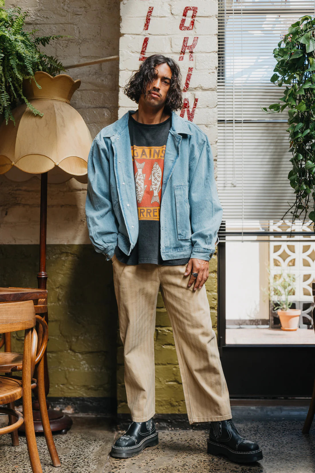 OTTWAY THE LABEL BEN ROY BAGGY PLEATED PANTS IN LIGHT BROWN