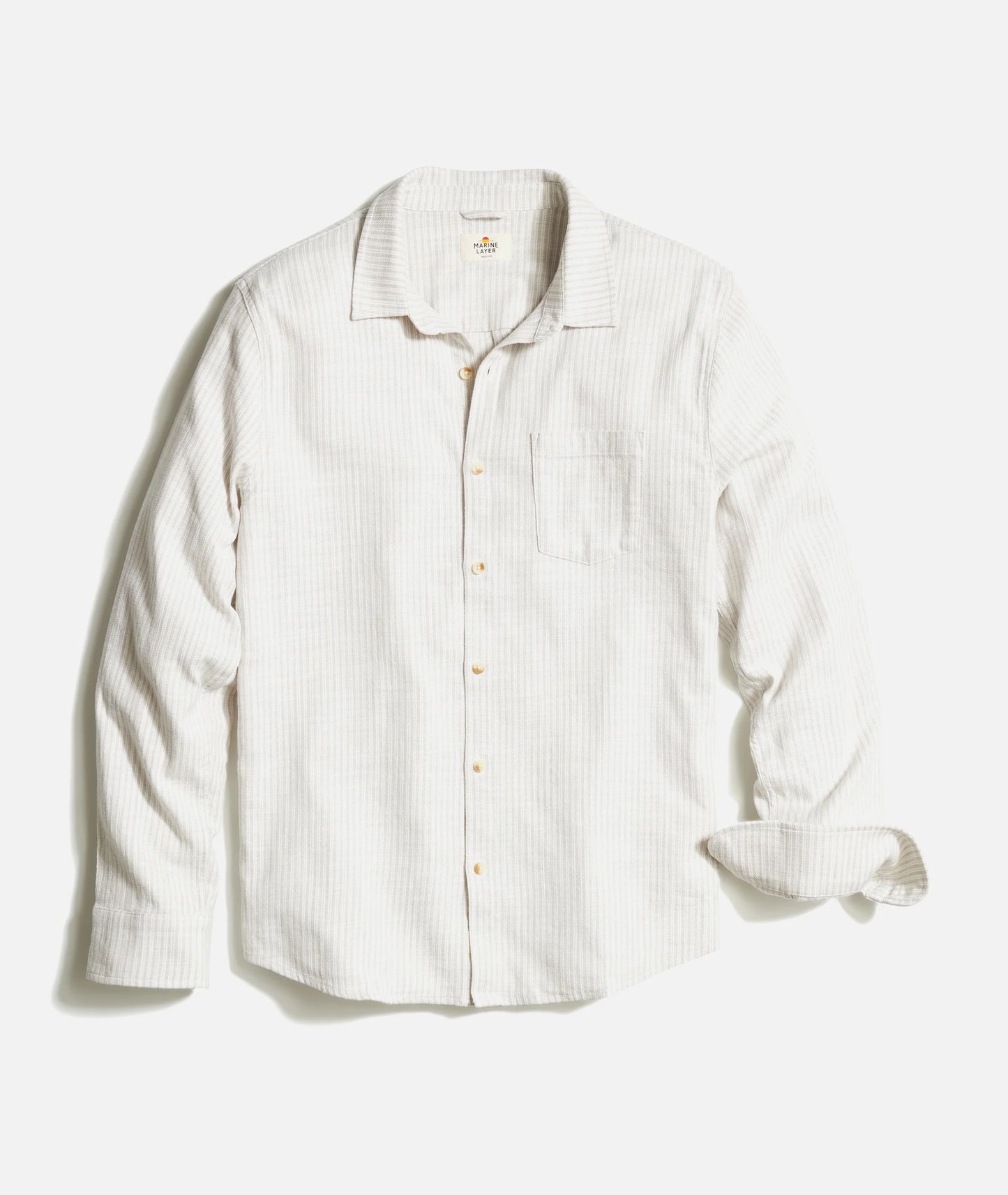 Marine Layer - MARINE LAYER CLASSIC STRETCH SELVAGE SHIRT IN GREY VERTICAL STRIPE - Rent With Thred