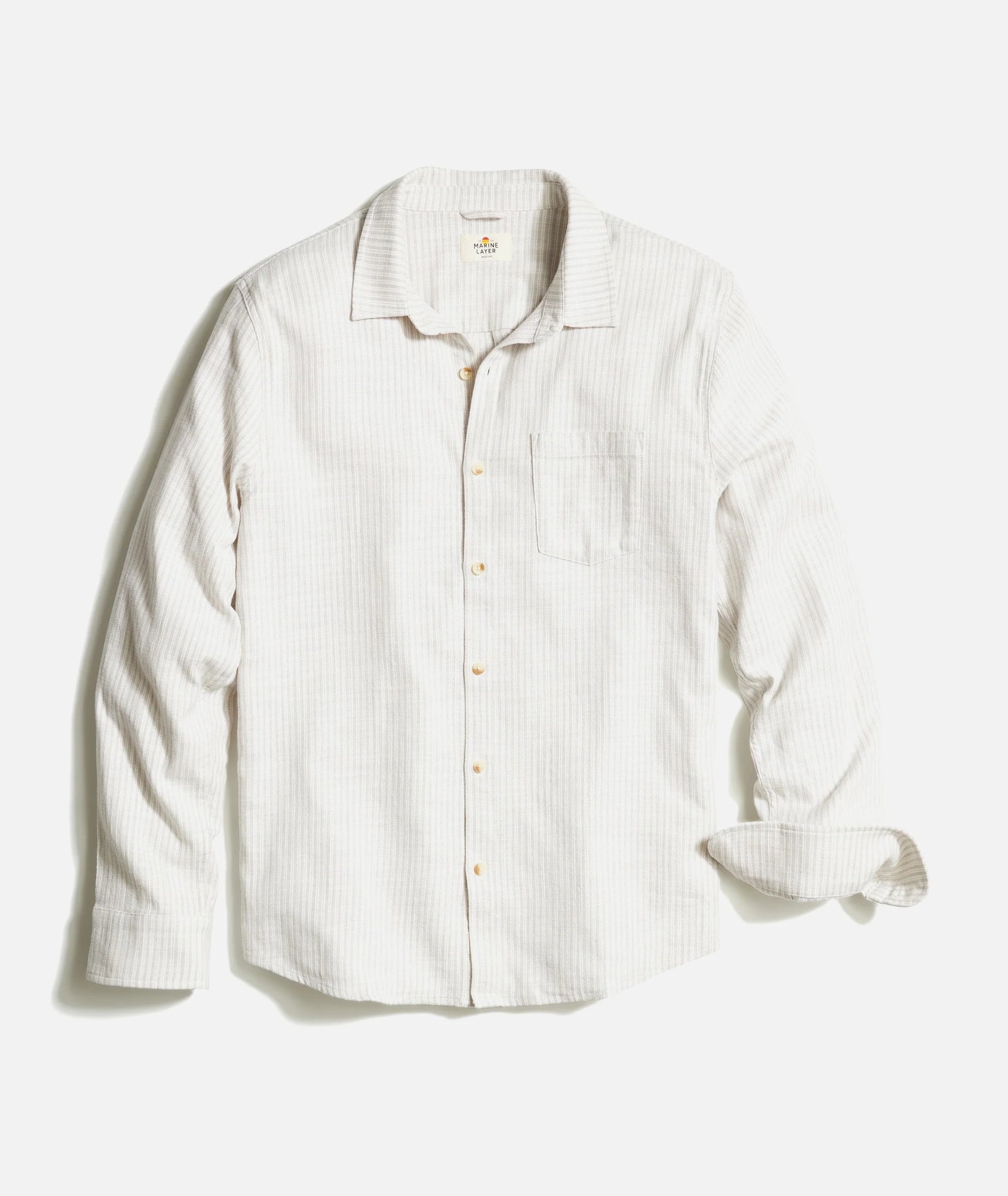 MARINE LAYER CLASSIC STRETCH SELVAGE SHIRT IN GREY VERTICAL STRIPE in GREY VERTICAL STRIPE — main product view