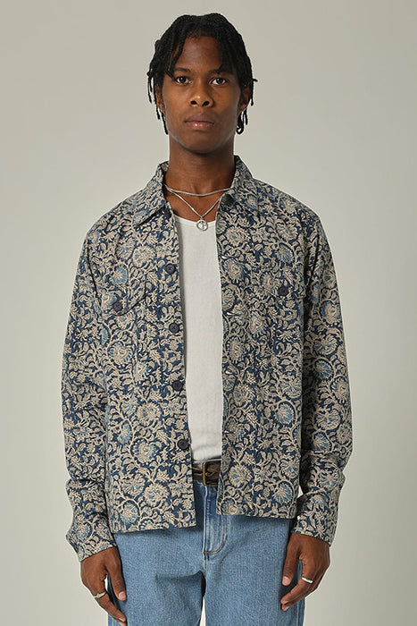 CORRIDOR MILITARY JACKET IN INDIGO HANDBLOCK in INDIGO HANDBLOCK — view 2