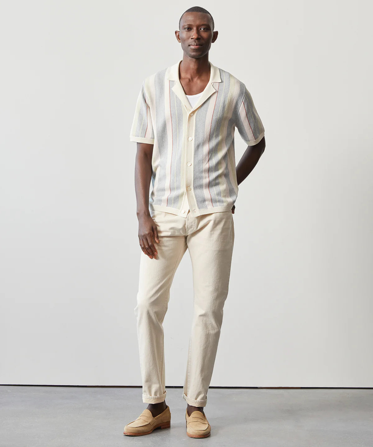 TODD SNYDER COTTON SILK STRIPE BUNGALOW POLO IN DUSTY LAVENDER in DUSTY LAVENDER — view 4