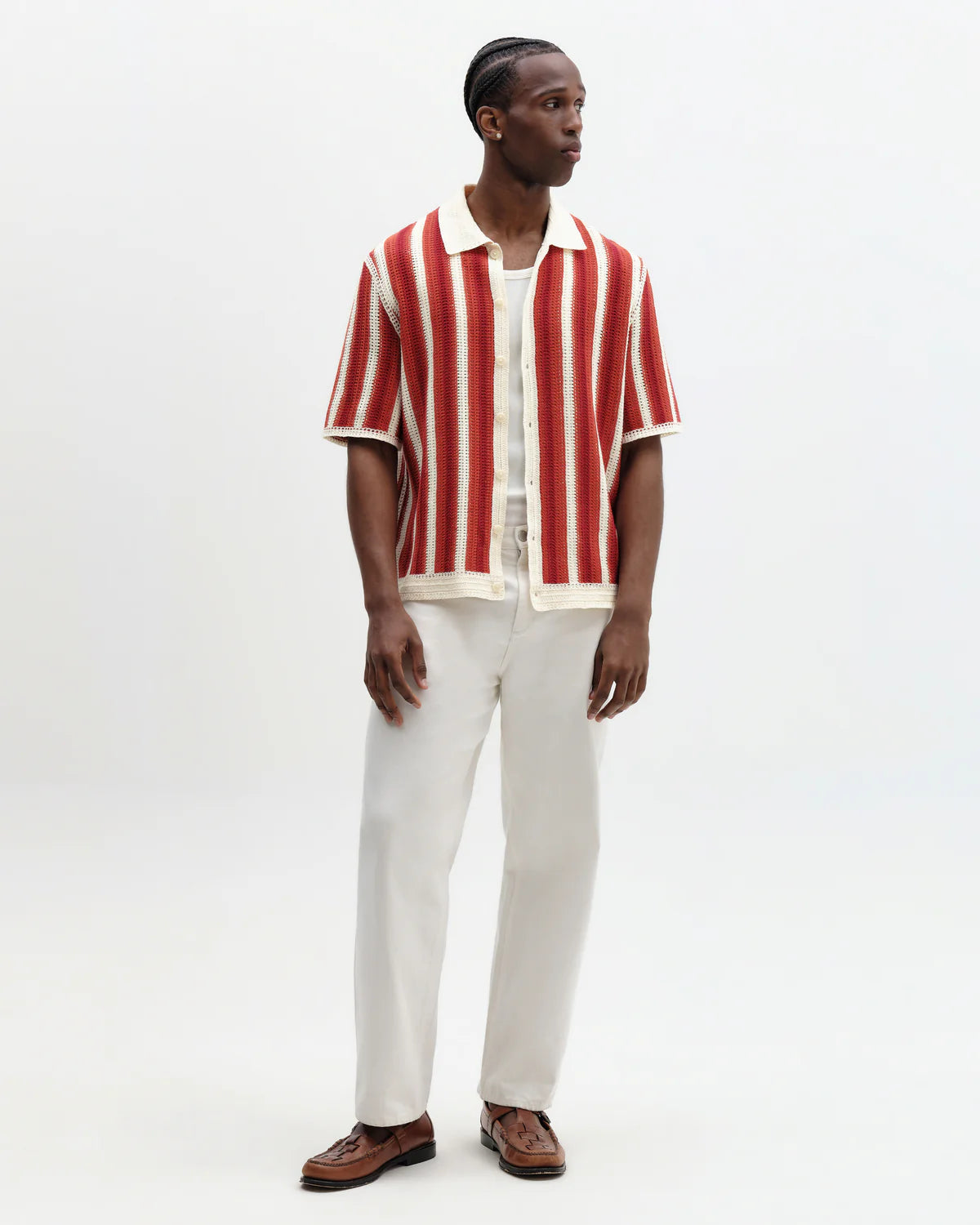WAX LONDON PORTO CROCHET SHIRT IN ECRU AND ORANGE STRIPE in ECRU AND ORANGE STRIPE — view 2