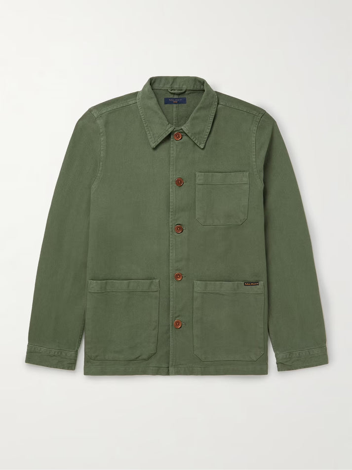 NUDIE JEANS BARNEY WORKER JACKET IN OLIVE