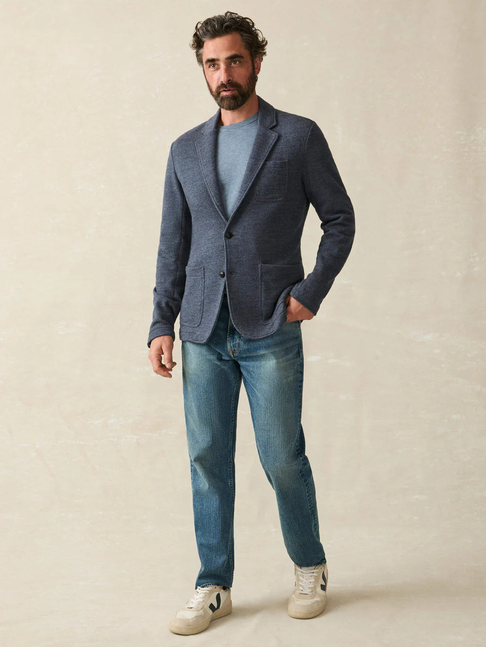 FAHERTY INLET KNIT BLAZER IN DEEP NAVY MELANGE in DEEP NAVY MELANGE — view 4