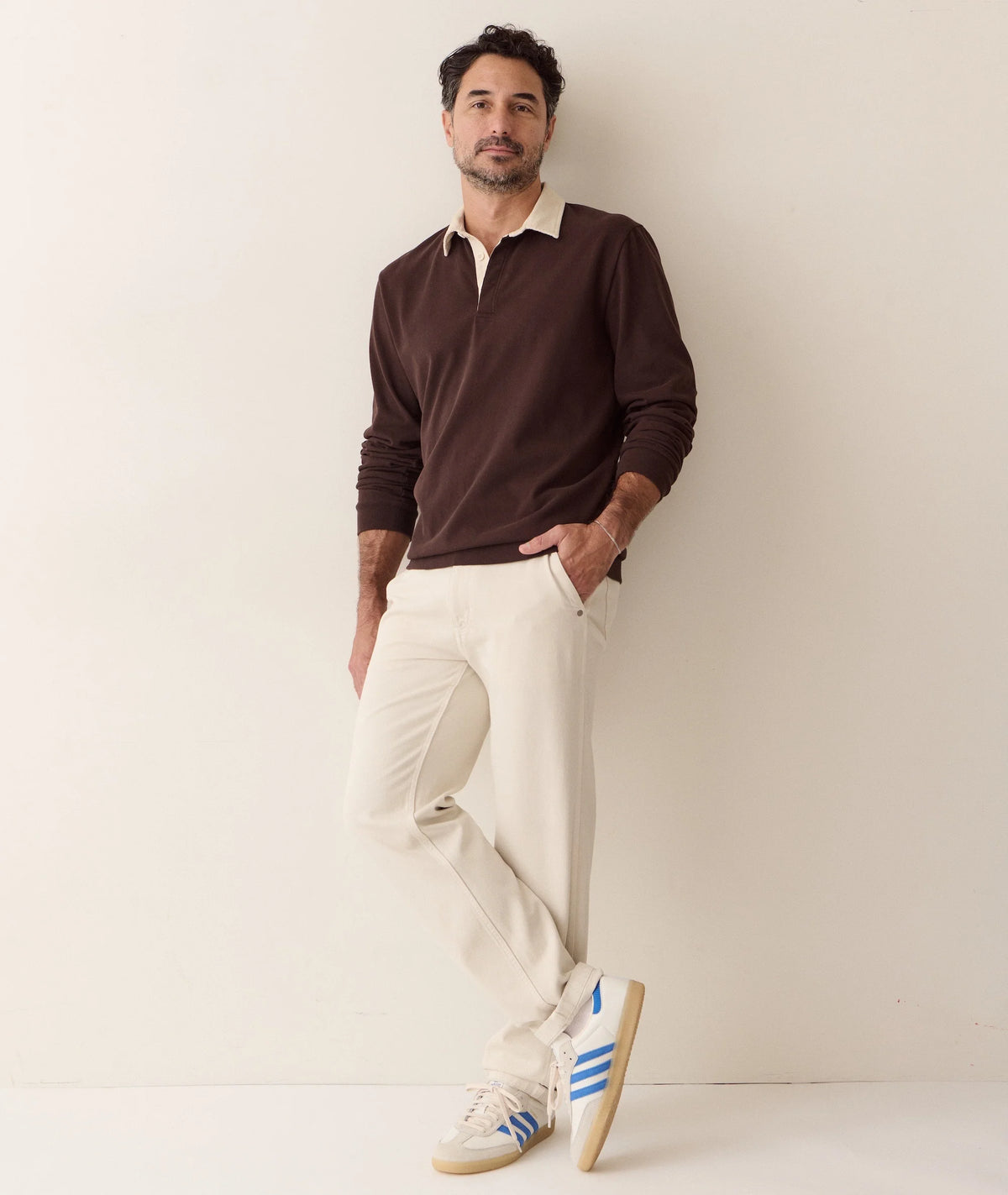 MARINE LAYER LUXE JERSEY RUGBY POLO IN JAVA