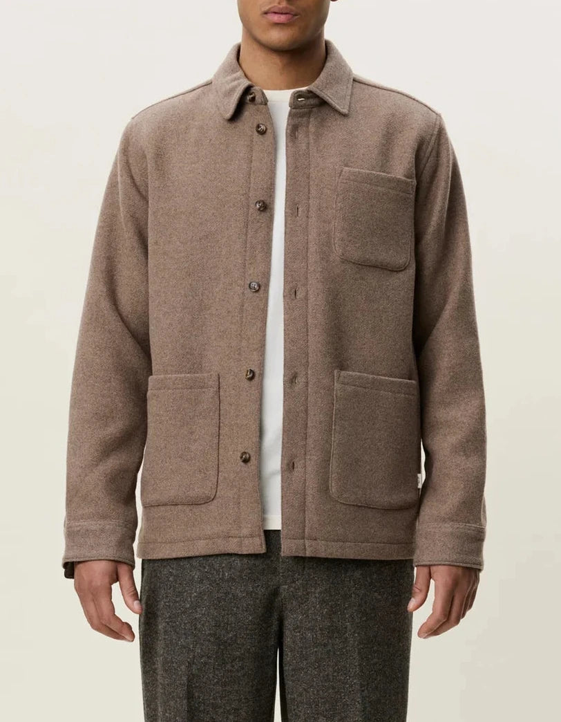 Les Deux Wool Overshirt In Dark Sand Melange - Rent with Thred