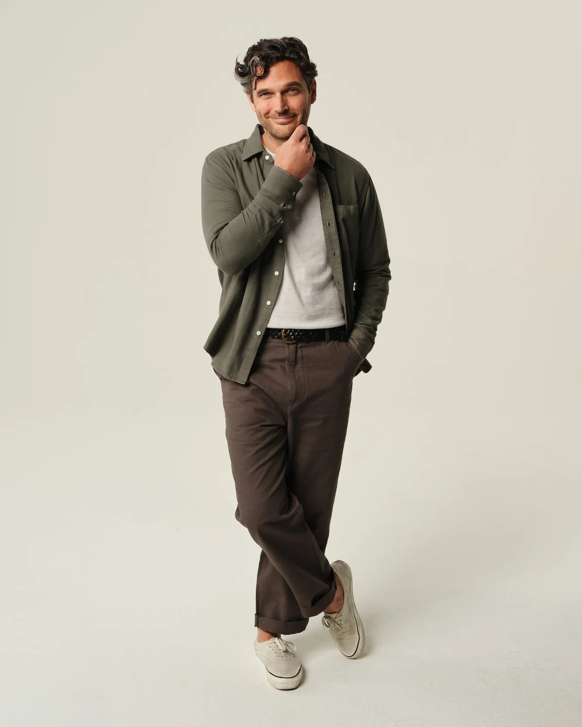 ALEX CRANE HERRINGBONE FLANNEL SHIRT IN OLIVE