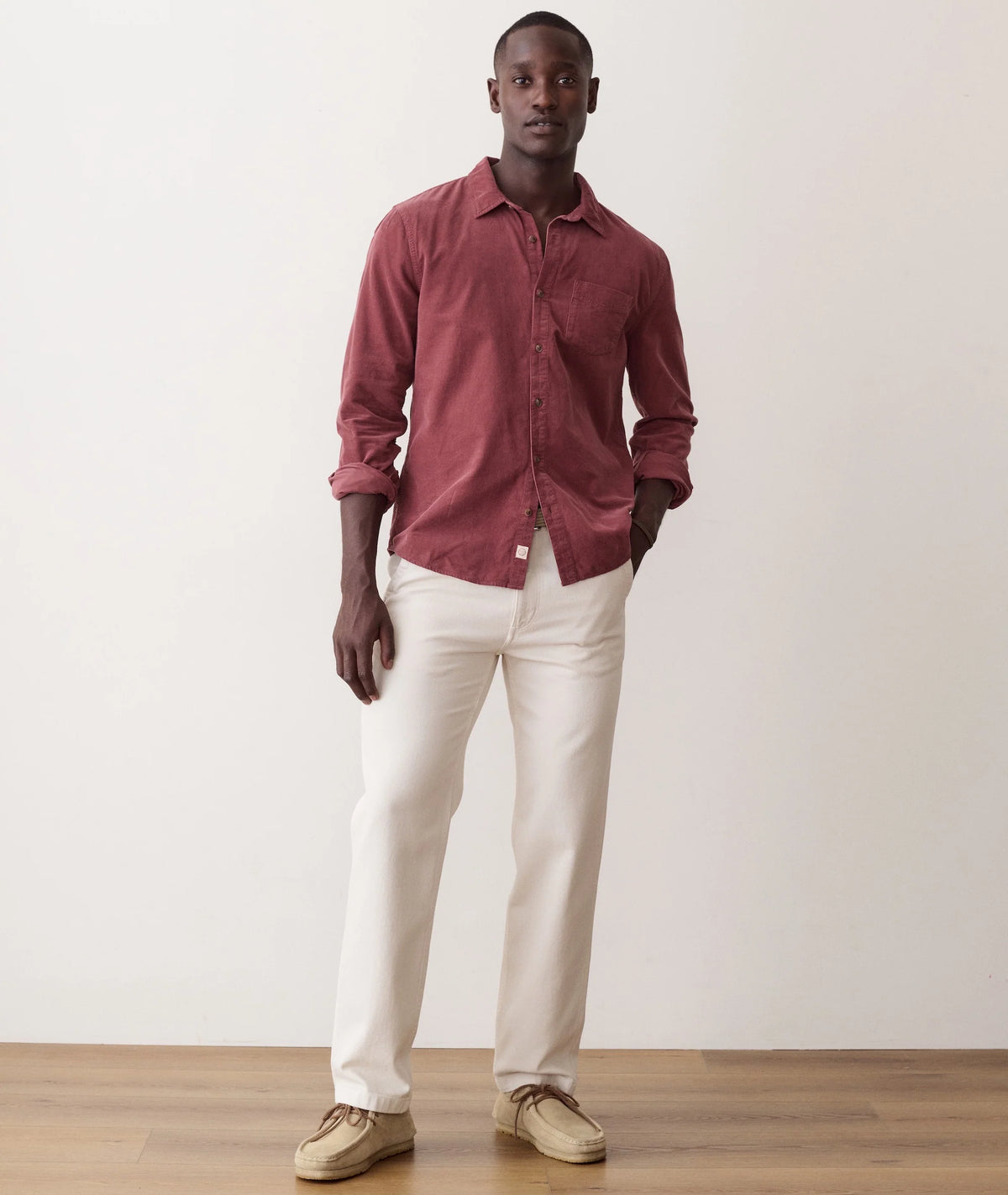 MARINE LAYER LIGHTWEIGHT CORDUROY SHIRT IN AUBURN