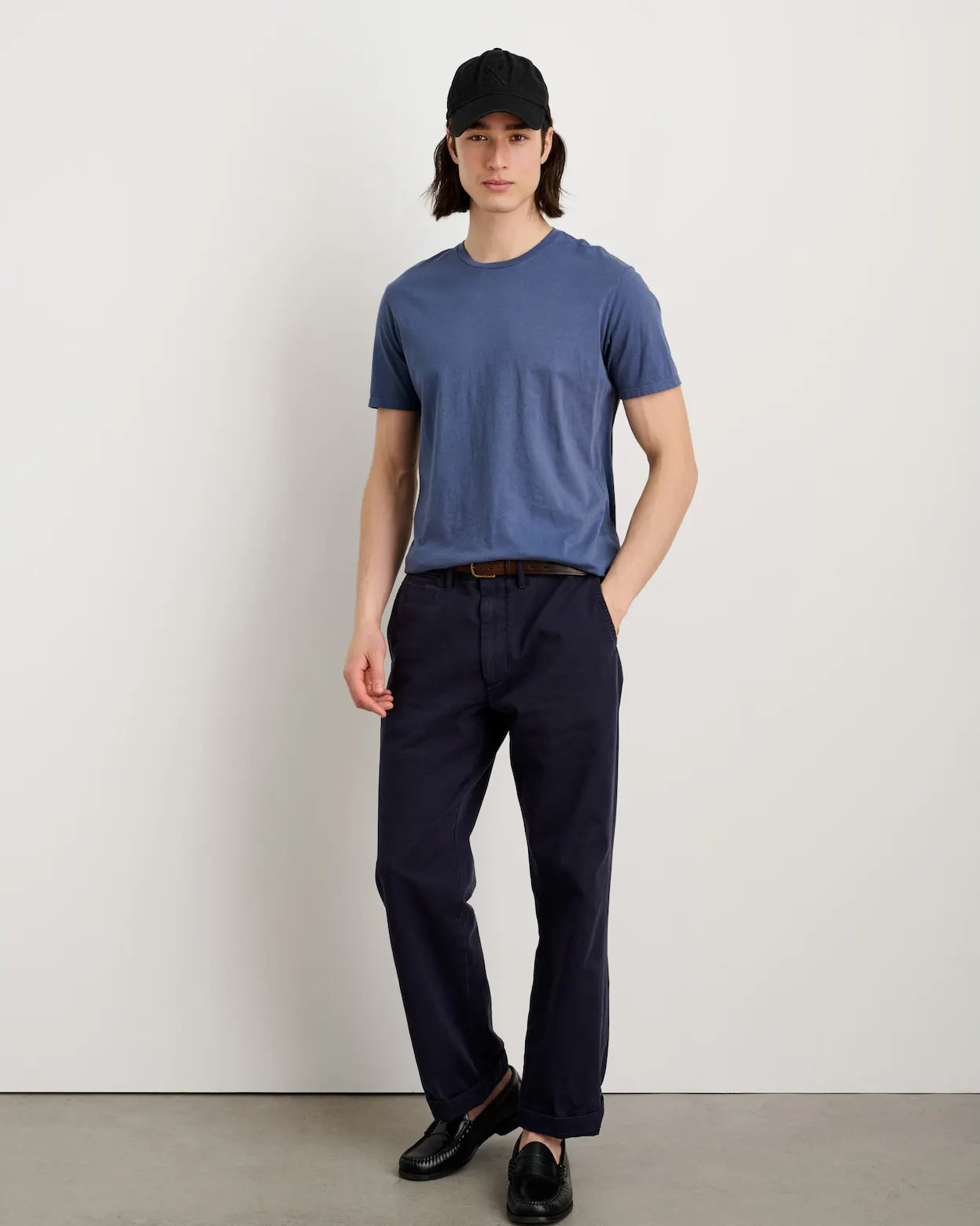 ALEX MILL VINTAGE WASHED WIDE LEG CHINO IN DARK NAVY in DARK NAVY — view 3