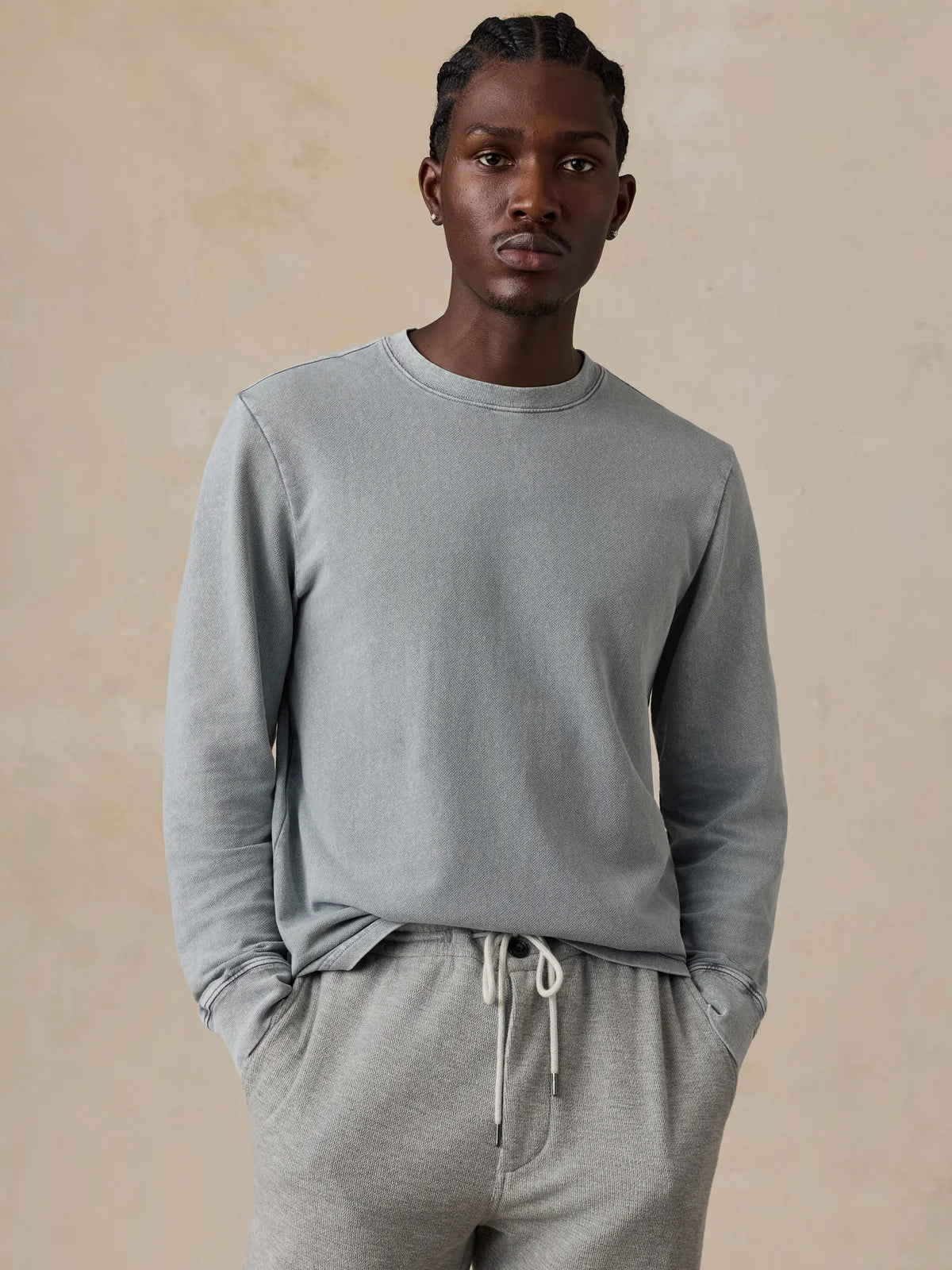 FAHERTY LS RECYCLED TERRY TEE IN LAKESHORE GREY