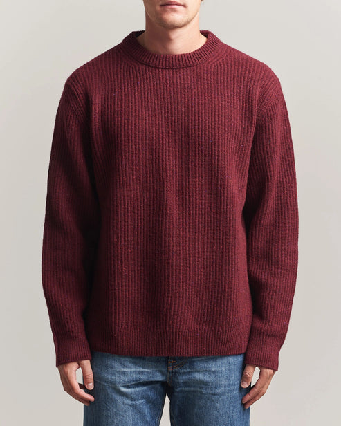 NUDIE JEANS AUGUST RIB WOOL SWEATER IN BURGUNDY product view