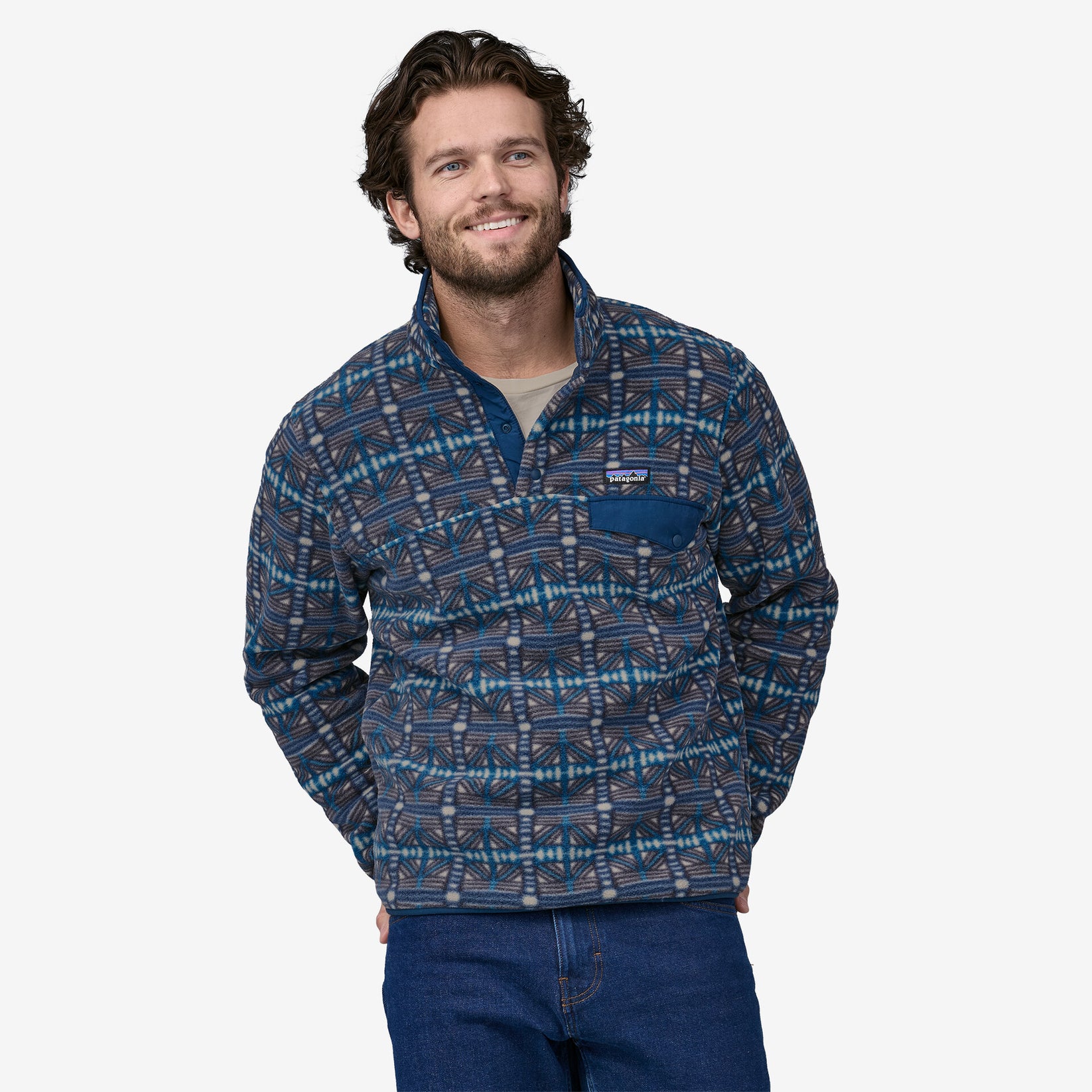 PATAGONIA LIGHTWEIGHT SYNCHILLA SNAP PULLOVER IN SNOW BEAM: DARK NATURAL in SNOW BEAM: DARK NATURAL — view 2