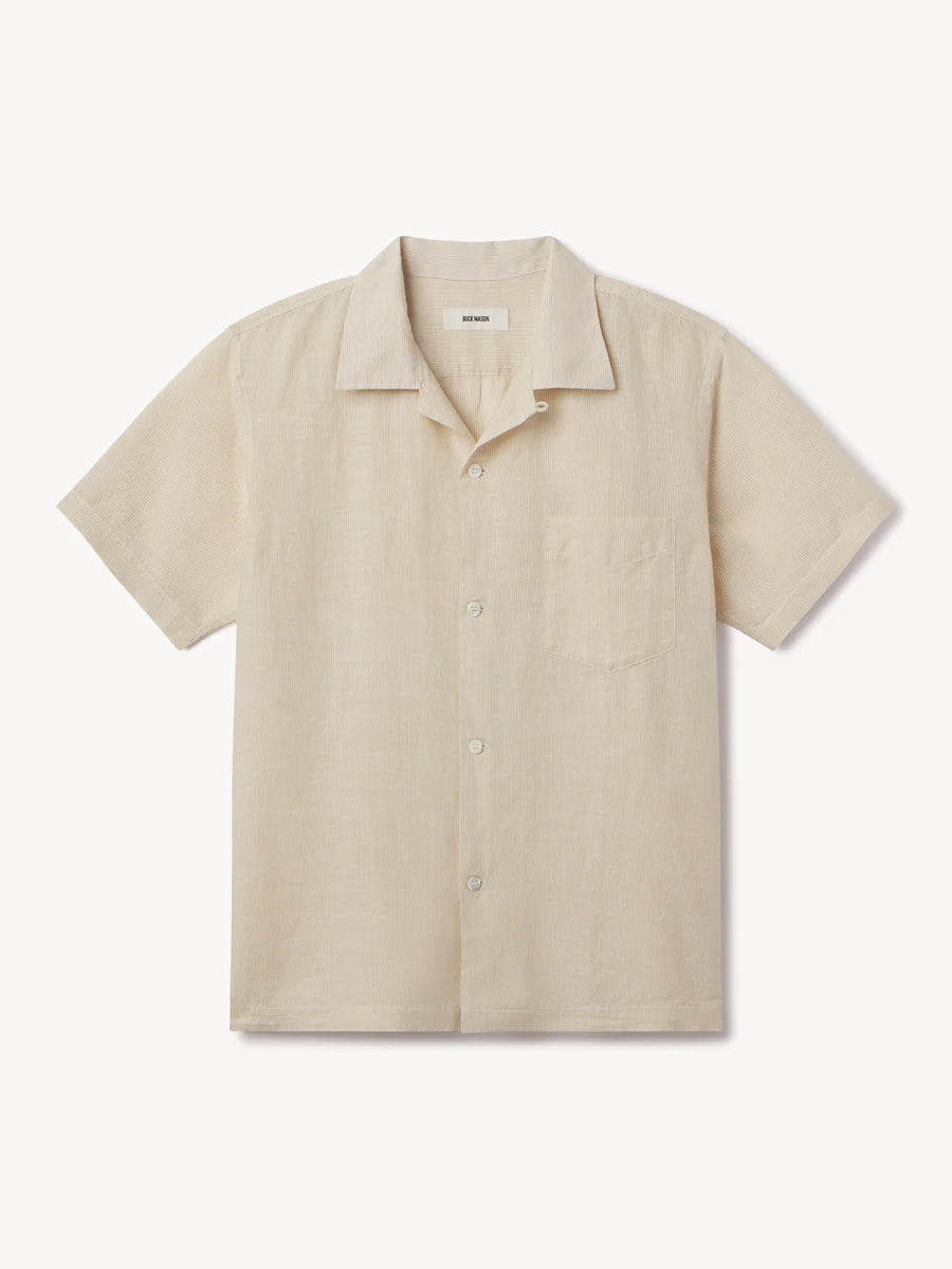 BUCK MASON BREEZE COTTON LINEN S/S CAMP SHIRT IN NATURAL/OCHRE CUT STRIPE in NATURAL/OCHRE CUT STRIPE — main product view