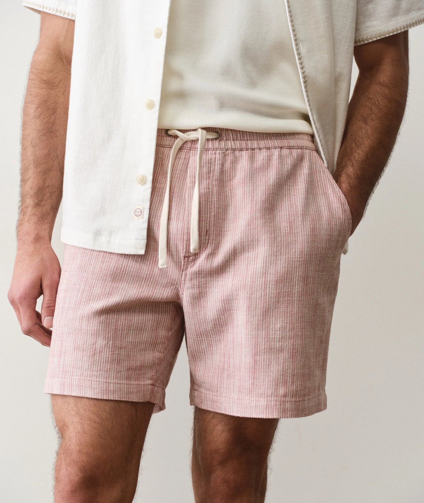 MARINE LAYER 6” SATURDAY CORD SHORT IN WITHERED ROSE STRIPE