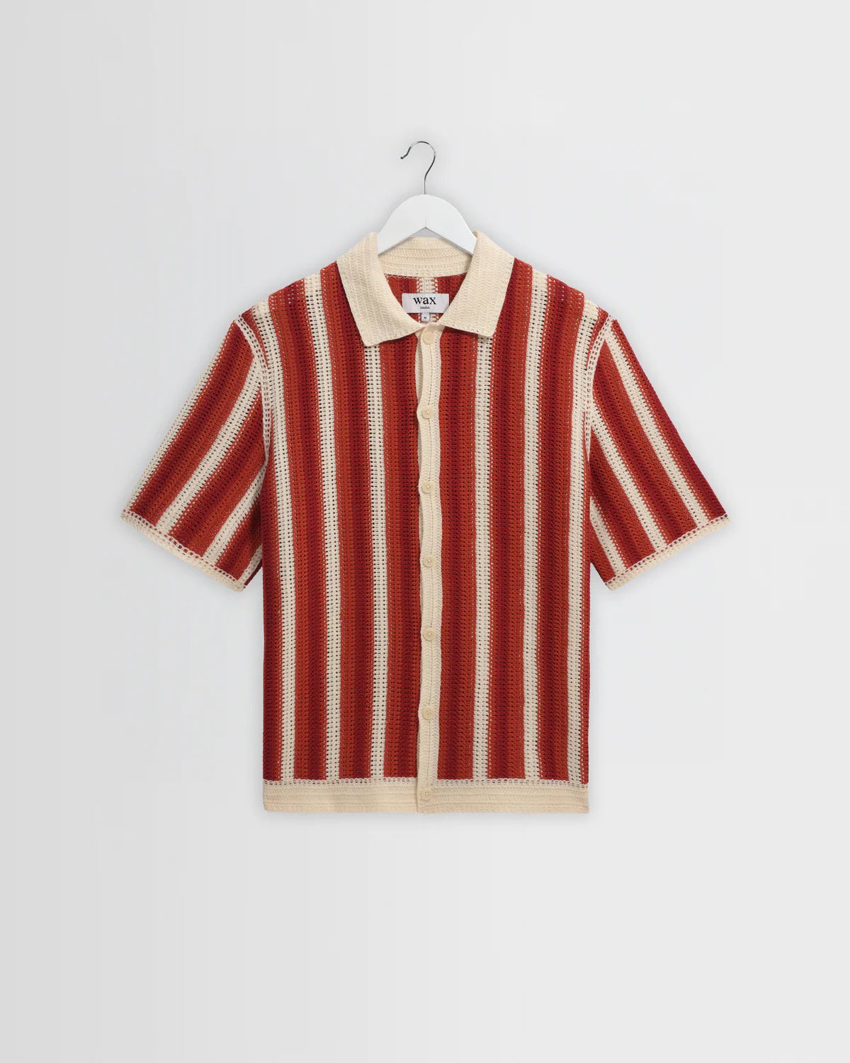 WAX LONDON PORTO CROCHET SHIRT IN ECRU AND ORANGE STRIPE in ECRU AND ORANGE STRIPE — main product view