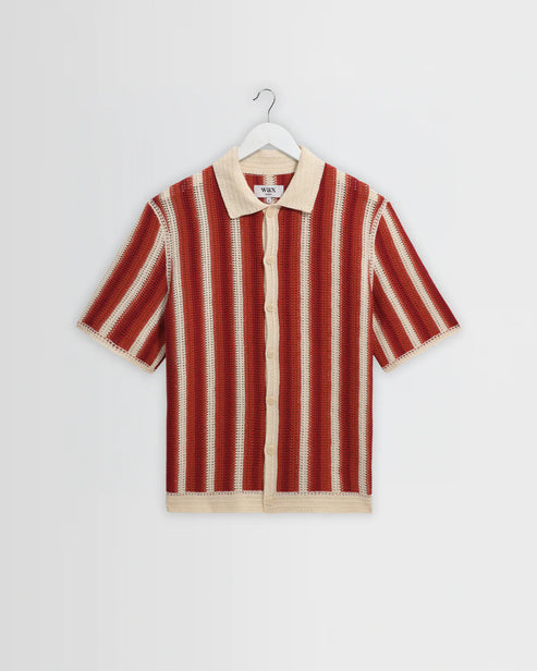 WAX LONDON PORTO CROCHET SHIRT IN ECRU AND ORANGE STRIPE product view